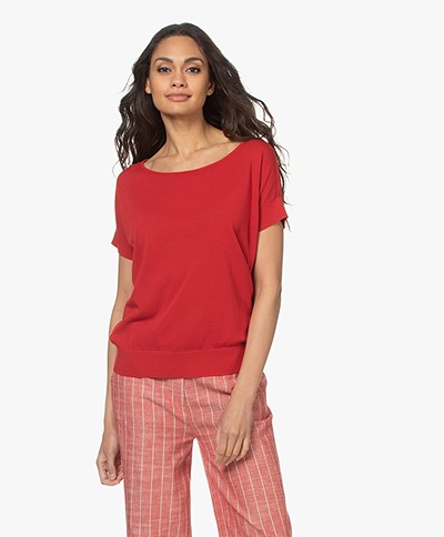 Kyra & Ko Afelien Cotton Short Sleeve Sweater - Burnt Red