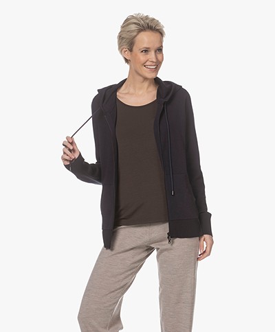 Repeat Knitted Cotton and Viscose Hooded Cardigan - Navy