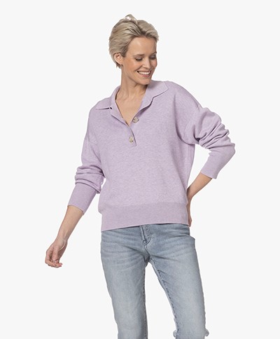 Repeat Cotton and Viscose Polo Sweater - Lilac