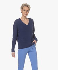 KYRA Lotta Cotton Blend V-neck Pullover - Strong Blue