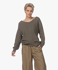 Repeat Cotton Wide V-neck Sweater - Mud