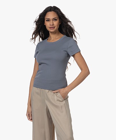Drykorn Koale Ribbed Short Sleeve T-shirt - Grey-Blue