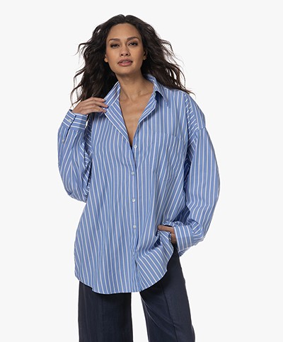 Denham Mika Oversized Gestreept Overhemd - Blauw/Wit