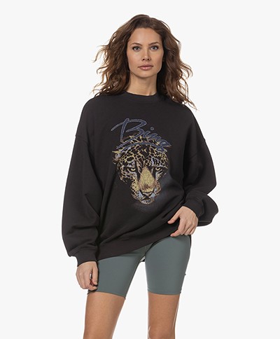 ANINE BING Harvey Oversized Leopard Print Sweatshirt - Vintage Black