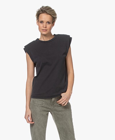 ANINE BING Tanner Sleeveless Top with Shoulder Pads - Washed Black