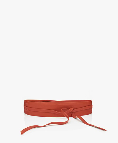 KYRA Lexi Leather Tie Belt - Red Apple