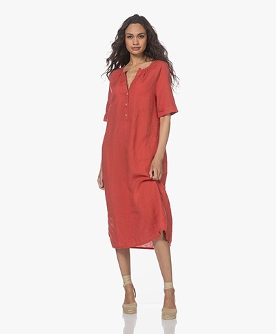KYRA Mijs Linen MIdi Shirt Dress - Red Apple