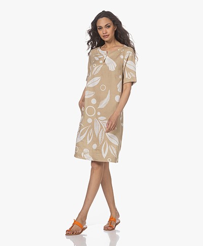 KYRA Barbara Linen Print Dress - Desert Sand