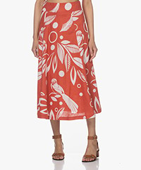 KYRA Bloem Linen Print Skirt - Red Apple
