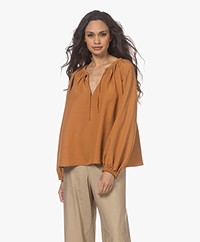 Closed Linen Blend Tunic Blouse - Gold Earth