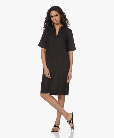 KYRA Aimee Linen Short Sleeve Dress - Black