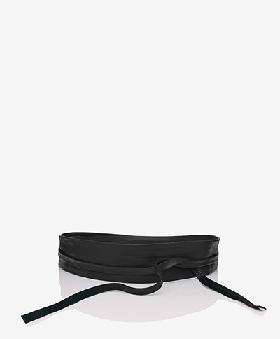 KYRA Lexi Leather Tie Belt - Black