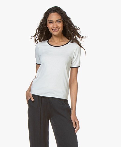 LaSalle Viscose T-Shirt met Contrasterende Details - Panna/Navy