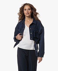 ROTATE Cropped Stretch Denim Jacket - Medium Blue Denim