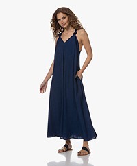 Closed Maxi Dress with Knotted Straps - Dark Blue