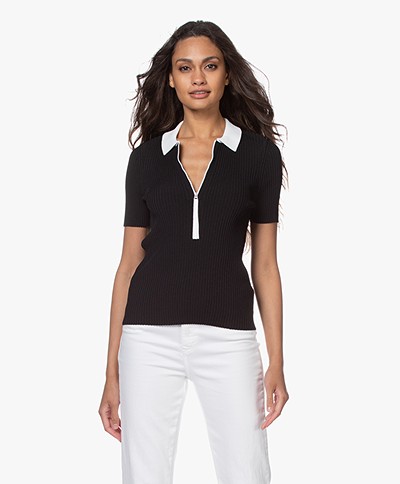 Rag & Bone Cadee Ribbed Jersey Polo T-shirt - Black