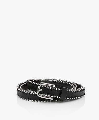 Drykorn Bead Narrow Leather Belt - Black