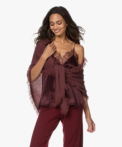 Repeat Cashmere Poncho Scarf with Fringes - Burgundy