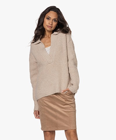 Josephine & Co Ties V-neck Sweater with Collar - Sand