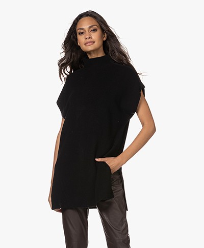 KYRA Amanda Wool Blend Short Sleeve Tunic Sweater - Black