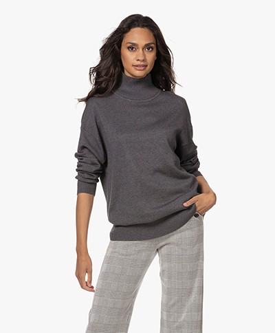 Repeat Long Cotton and Viscose Turtleneck Sweater - Dark Grey