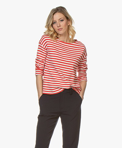 no man's land Striped Sweater - Ivory/Red