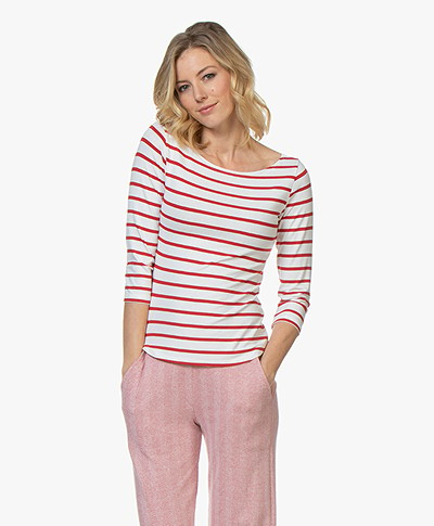no man's land Striped Cropped Sleeve T-Shirt - Red