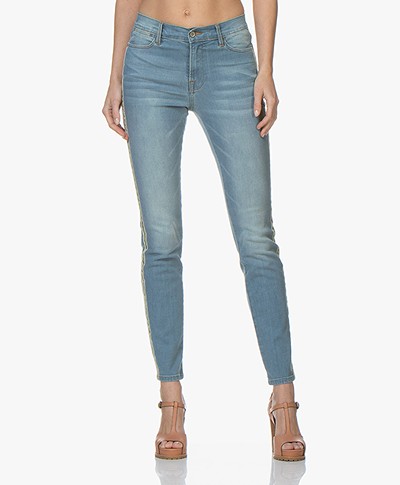 Repeat Stretch Jeans with Multi-color Piping - Light Blue