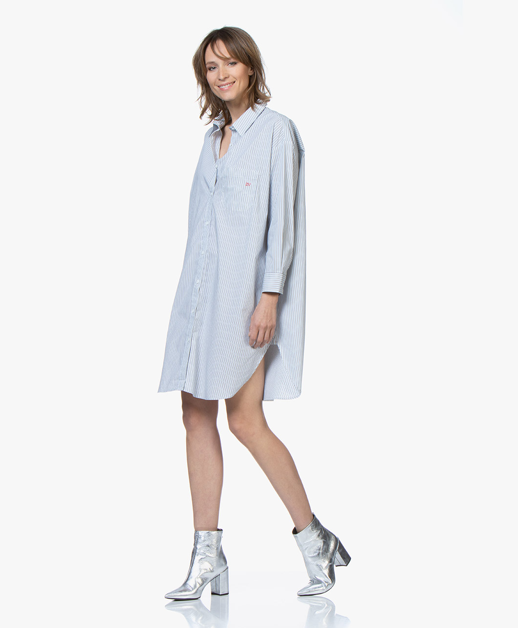 Zadig & Voltaire Resley Striped Oversized Shirt Dress - White/Blue/Grey - resley rayee | shcc0401f bleu de gris