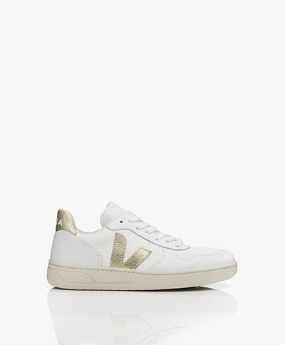 VEJA V-10 Leather B-Mesh Sneakers - White/Gold