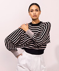 ba&sh Mayol Striped Cropped Sweater - Black