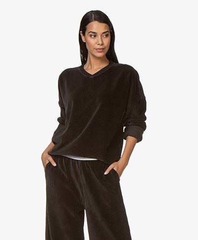 Calvin Klein Ribfluwelen Jersey Sweatshirt - Zwart