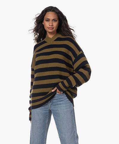 extreme cashmere N°205 Him Striped V-neck Sweater - Neo