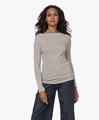 Closed Striped Longsleeve with Boat Neck - Ivory