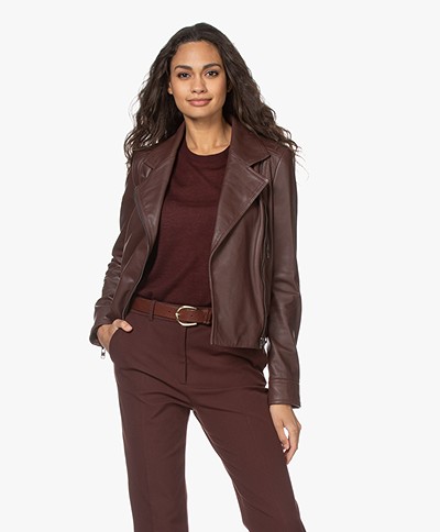 Drykorn Paisly Leather Biker Jacket - Bitter Chocolate