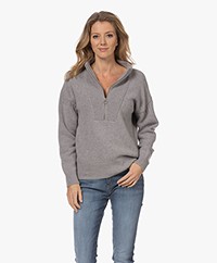 Closed Wool Sweater with Zipper - Grey Heather Melange