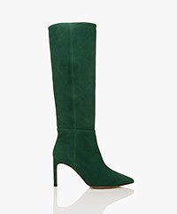 ba&sh Caipi High Suede Boots with Stiletto Heel - Green