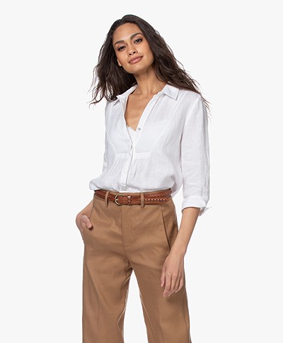 Belluna Afternoon Cropped Sleeve Linen Blouse - White