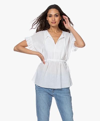 By Malene Birger Catja Muslin Blouse with Ruffled Sleeves - White
