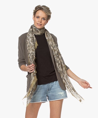 Repeat Modal and Silk Print Scarf - Pepper