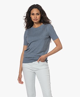 Plein Publique La Femme Pointelle Short Sleeve Pullover - Jeans Blue