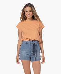 Repeat Cotton and Linen Dolman Sleeve T-shirt - Apricot