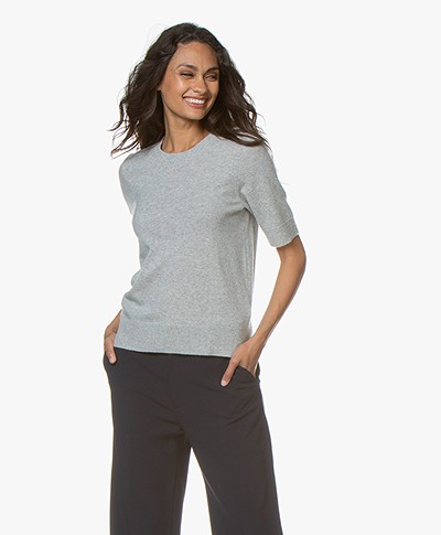 Repeat Luxury Short Sleeve Cashmere Pullover - Light Grey Melange