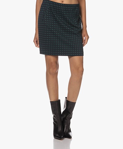 no man's land Jersey Mini Skirt with Checked Pattern - Dark Emerald