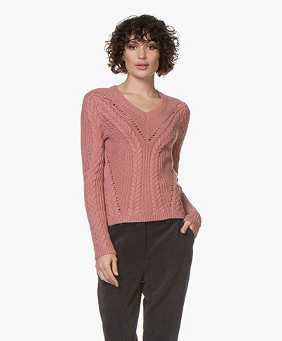 indi & cold Viscose Blend Cable Knit Sweater - Maquillaje