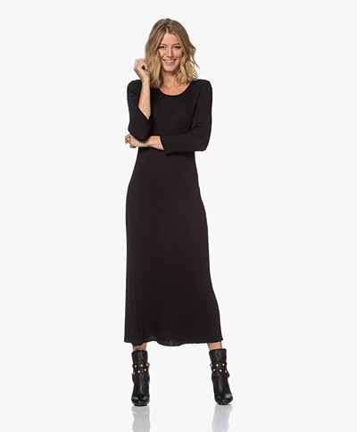 indi & cold Rib Knitted Fit & Flare Dress - Black