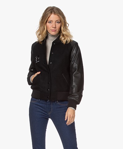 Zadig & Voltaire Birdie Baseball Jacket in Leather and Wool - Black