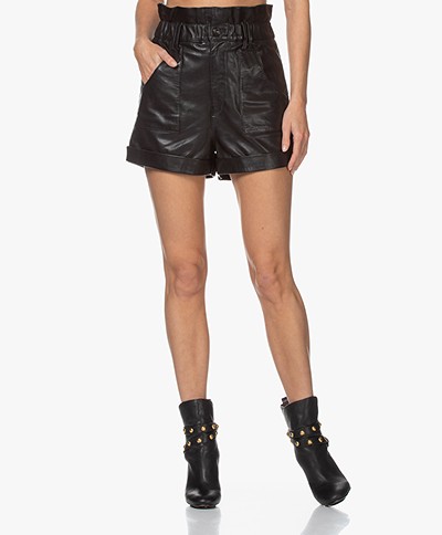 ba&sh Kate Leather Paperbag Shorts - Black