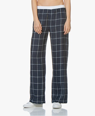 LaSalle Linen Pants with Check Pattern - Navy