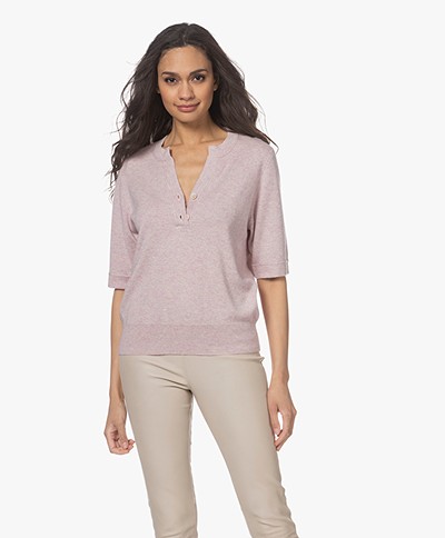 Repeat Organic Cashmere and Silk Short Sleeve Sweater - Candy